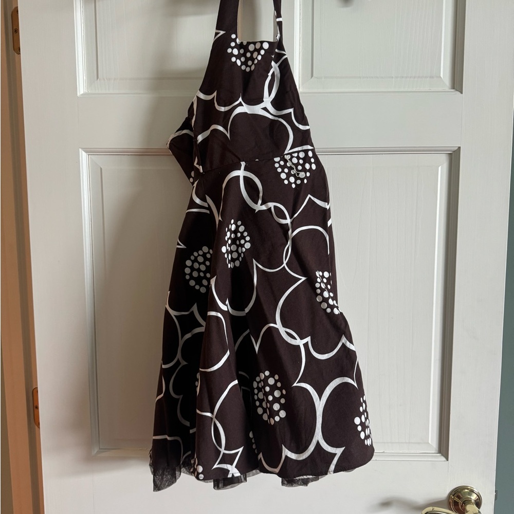 Brown and White Floral Halter Neck Kids Dress
